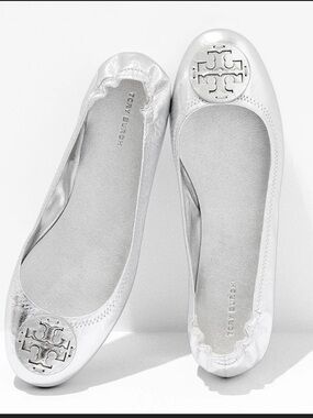 Tory Burch Metallic Silver Reva Ballet Flats